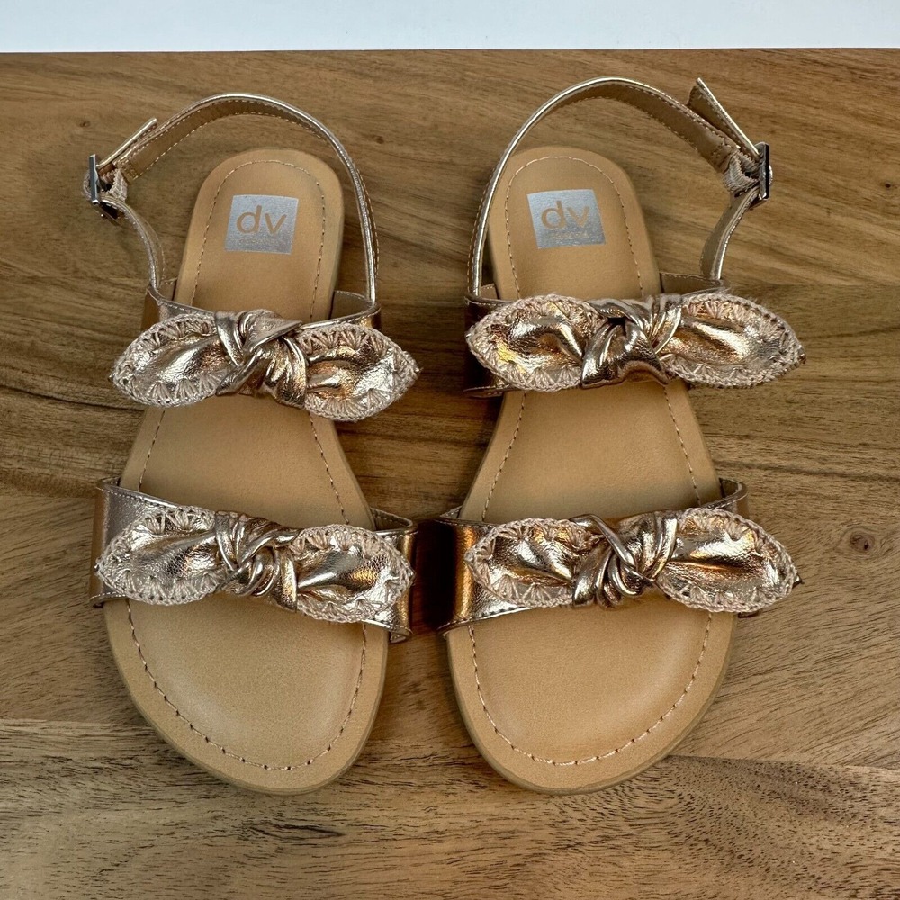 New Big Kids Dolce Vita‎ Caicey Rose Gold Bow Ankle Strap Sandals Size 2 Y